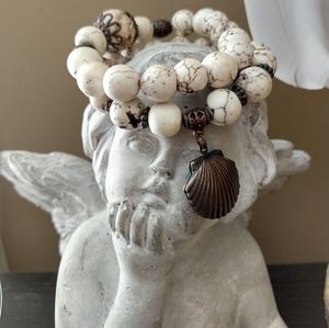 Natural white Magnestite stone locket bracelet set